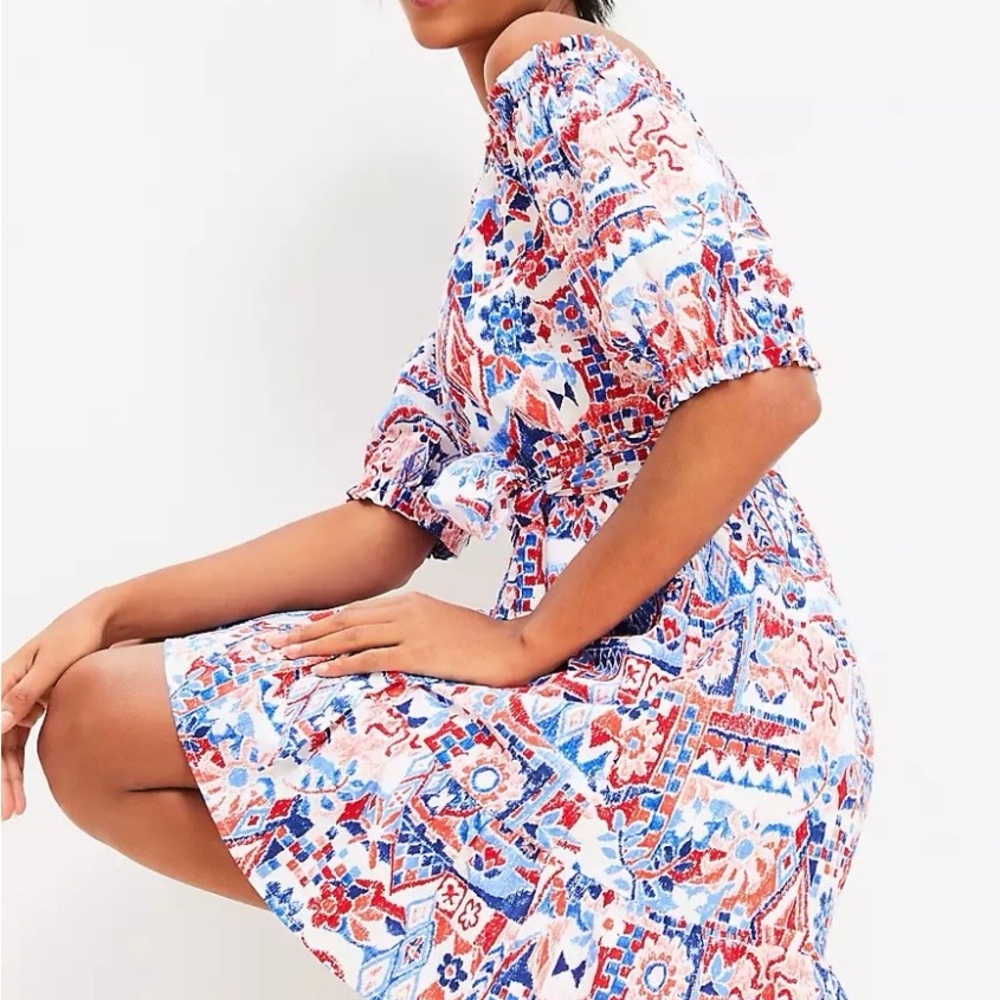 LOFT Scribble Ruffle Off-Shoulder Multicolor Mini… - image 2